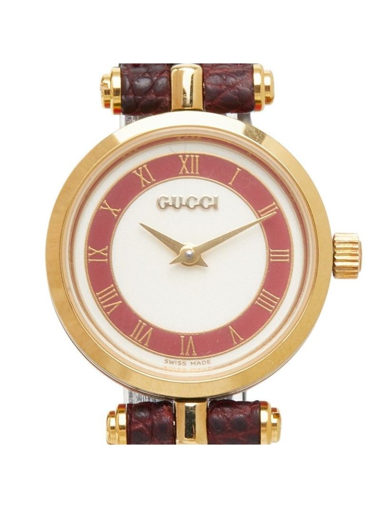 Gucci Sherry Line Watch White Red Gold Green Stainless Steel Leather
